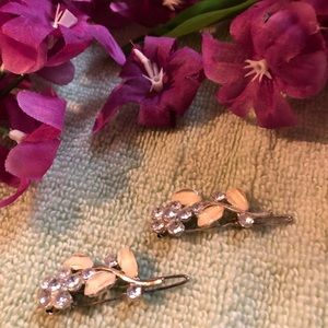 2 floral clear stone hair barrettes